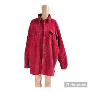 Timber Trail Mens Quilt Lined Corduroy Long Sleeve Button Up Shirt L Burgundy
